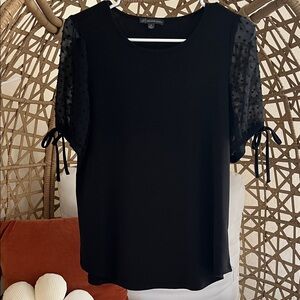 Adrianna Papell Black Sheer Polka Dot Sleeve Blouse